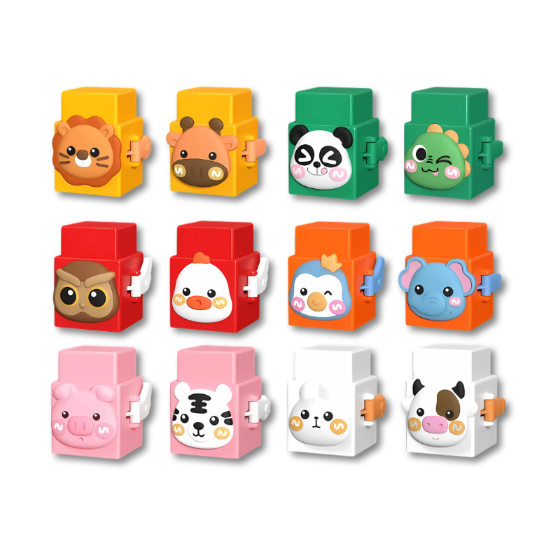 Douze blocs animaux empilables, combinaison des deux styles