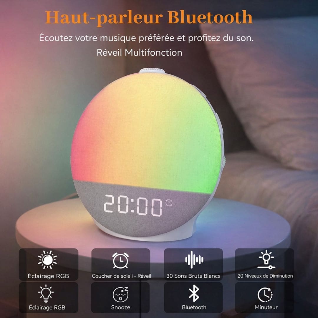 Réveil en plastique avec boutons de contrôle visibles