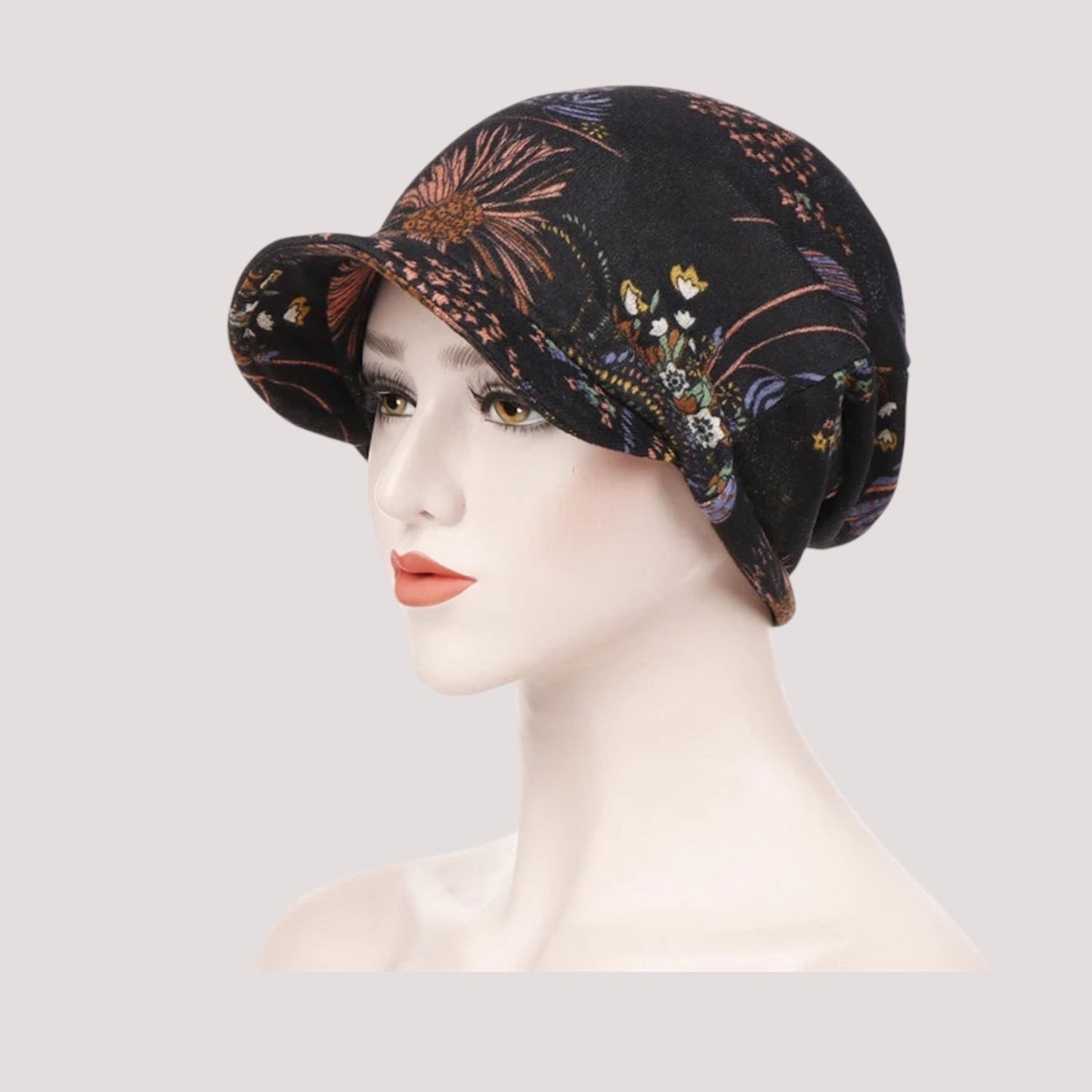 Casquette foulard noire à motifs colorés pour femme