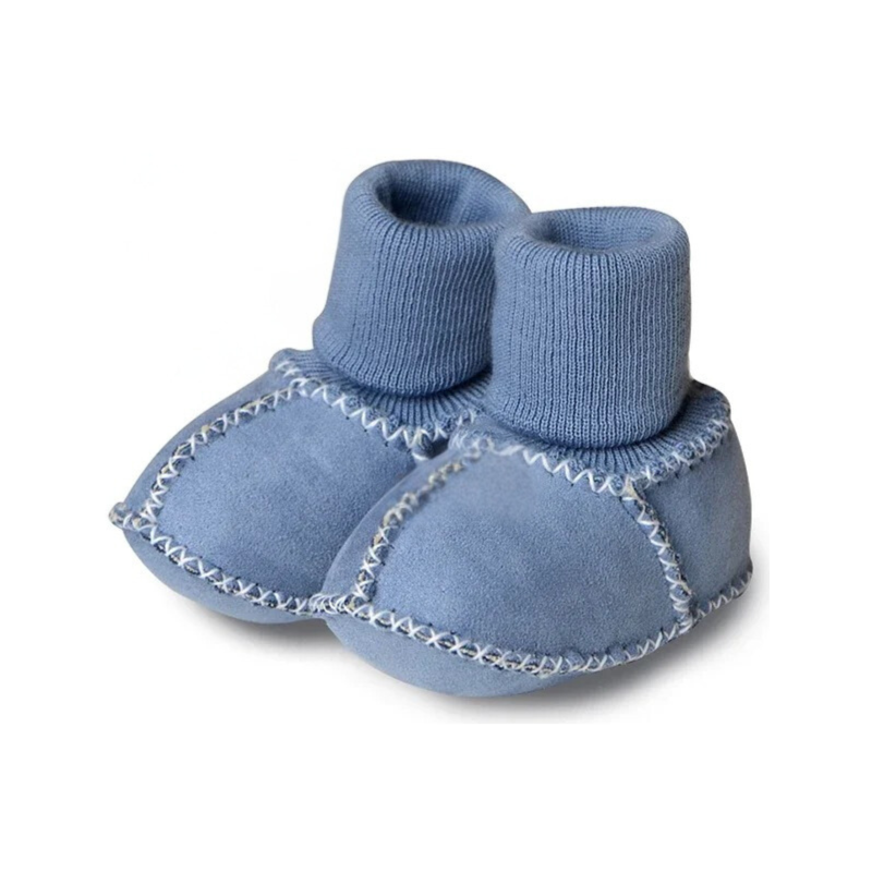 Chaussures bébé bleues, vue d'ensemble, confort hivernal