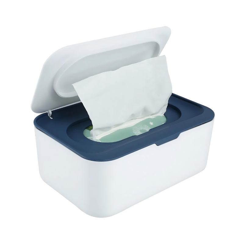Distributeur de lingettes bleu avec anneau de silicone