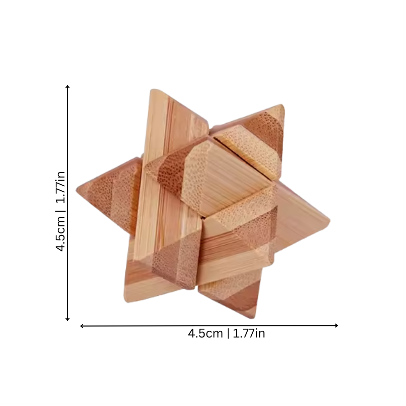 Dimensions du puzzle étoile 3D en bois sur fond blanc