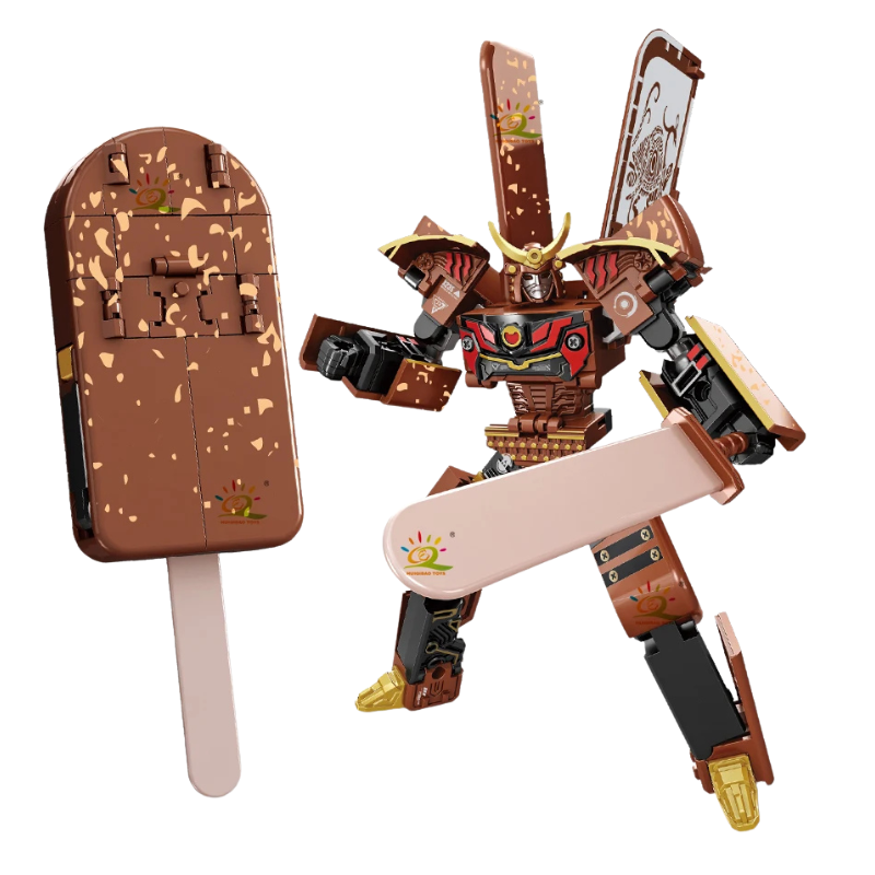 Jouet robot marron transformable en cornet de glace