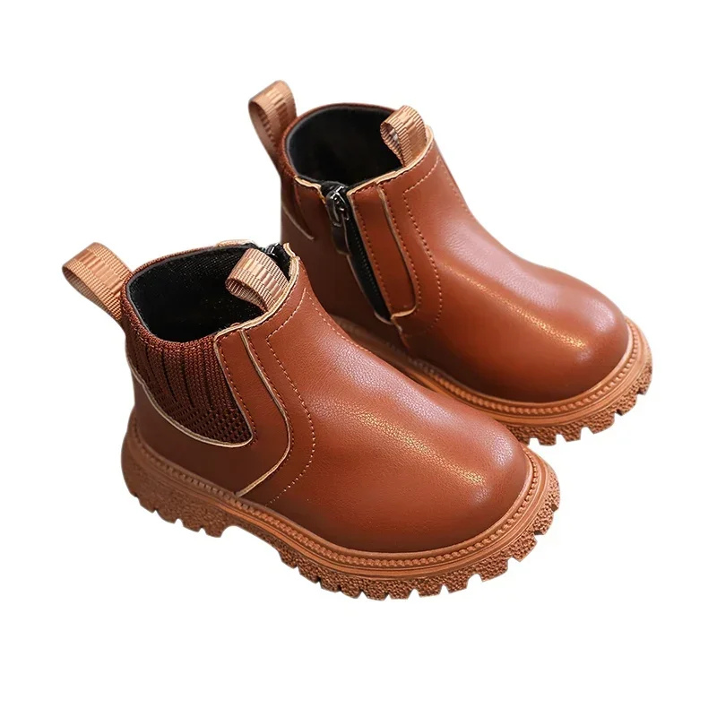 Bottes marron en cuir synthétique pour enfants