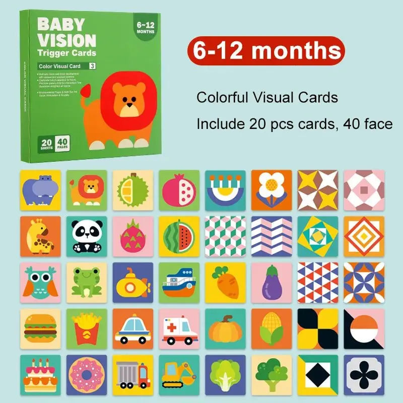 Vue d'ensemble de cartes éducatives pour nourrissons, fort contraste
