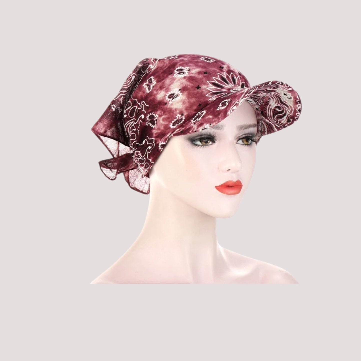 Casquette foulard bordeaux pour femme, motifs subtils et lisse