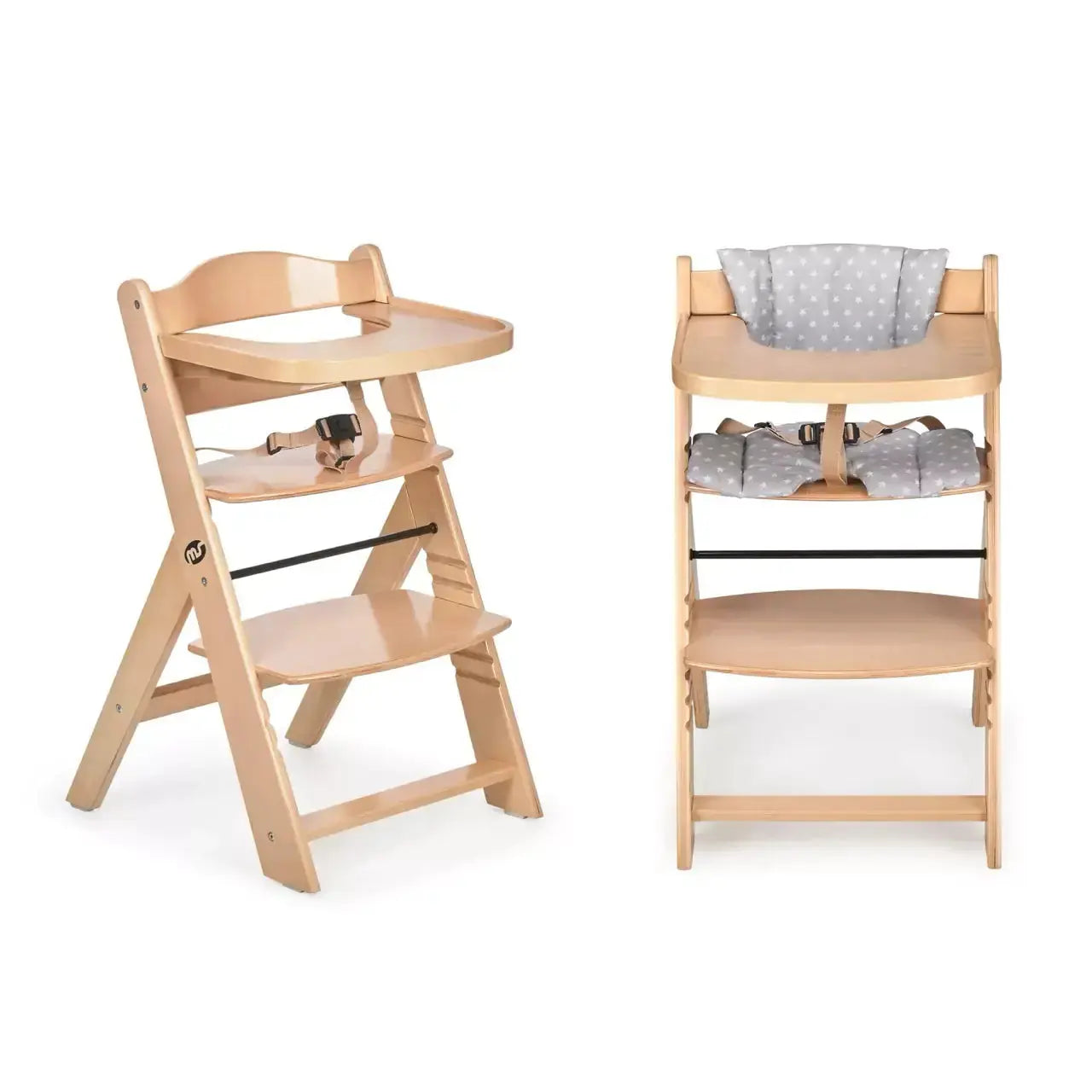 Chaise haute en bois adaptée à une cuisine moderne