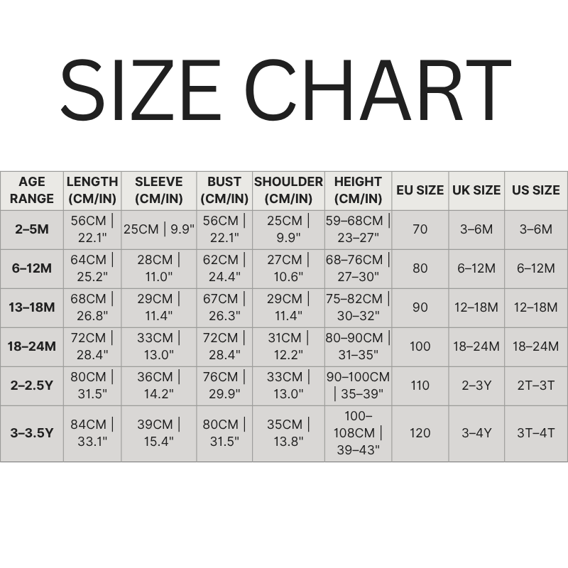 Tableau des tailles pour combinaison polaire enfant