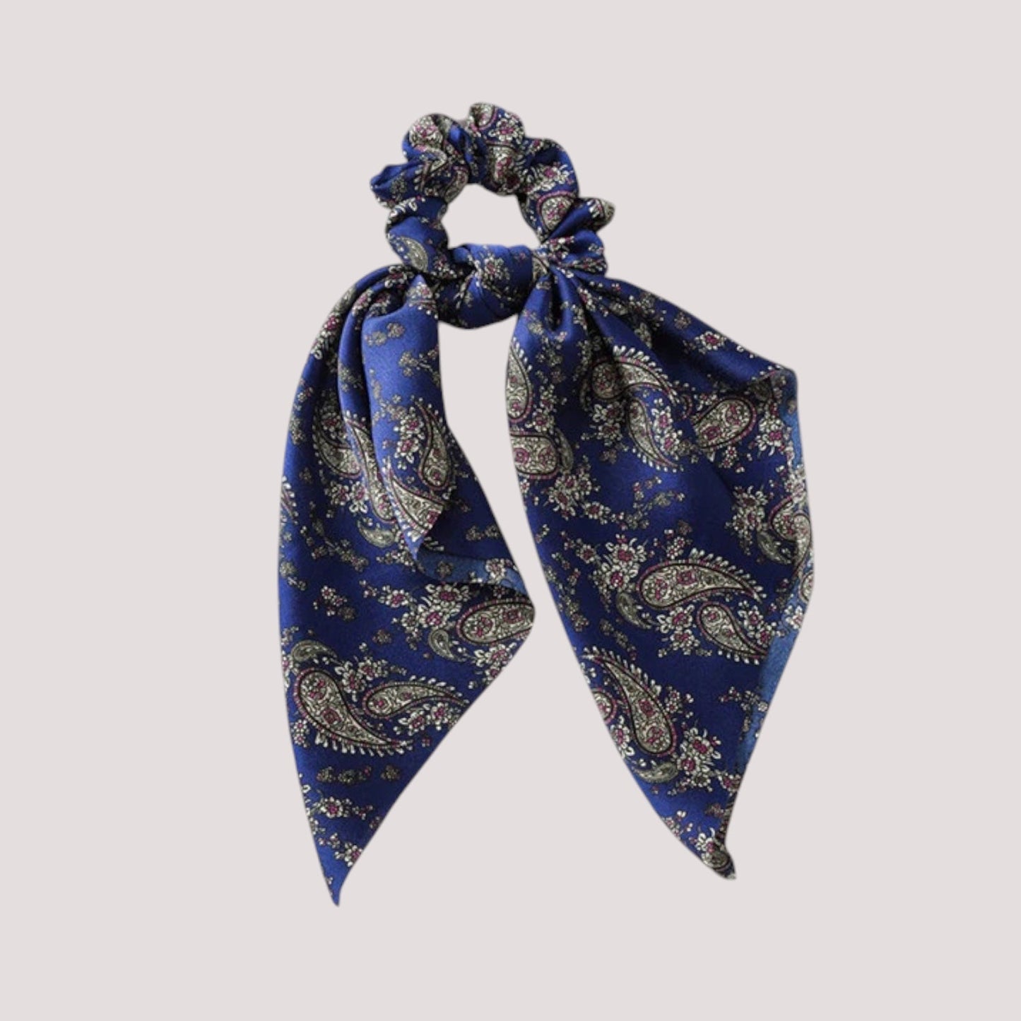 Chouchou foulard marine à motifs baroques pour cheveux
