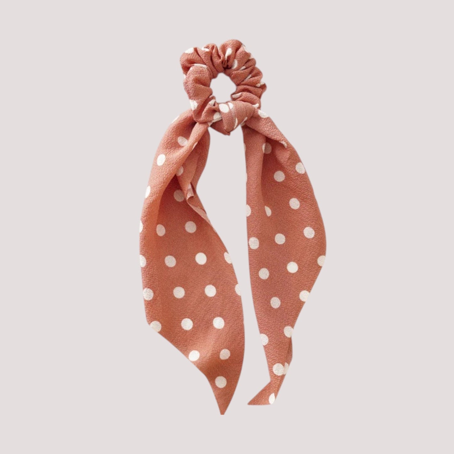 Chouchou foulard rose gold à pois sur fond blanc