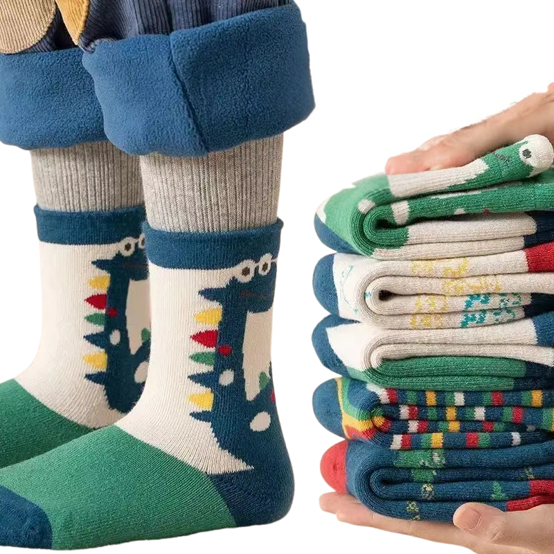 Chaussettes motif dinosaure en polaire pour enfants