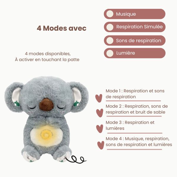 Veilleuse koala allumée avec lumière douce et tamisée