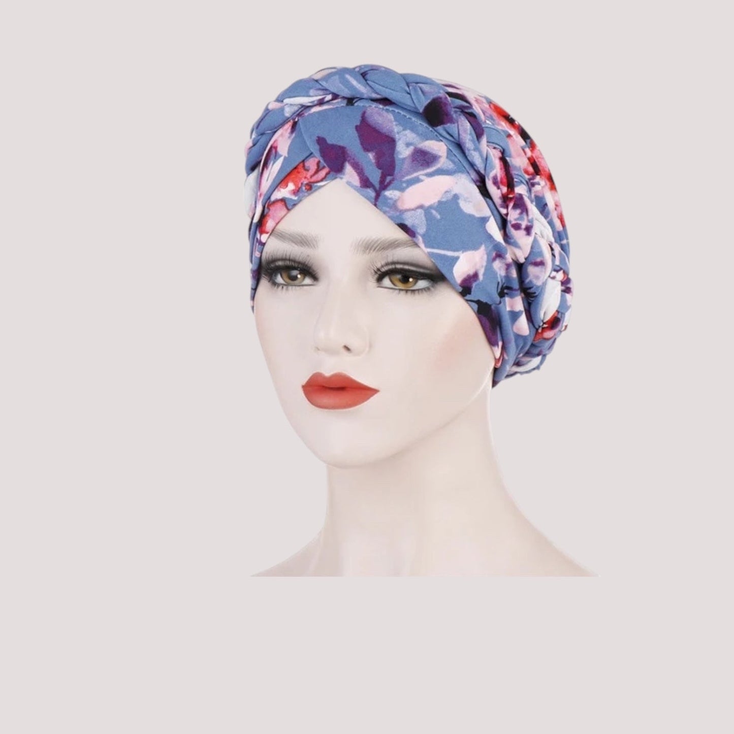 Foulard turban bleu à motifs exotiques pour femme