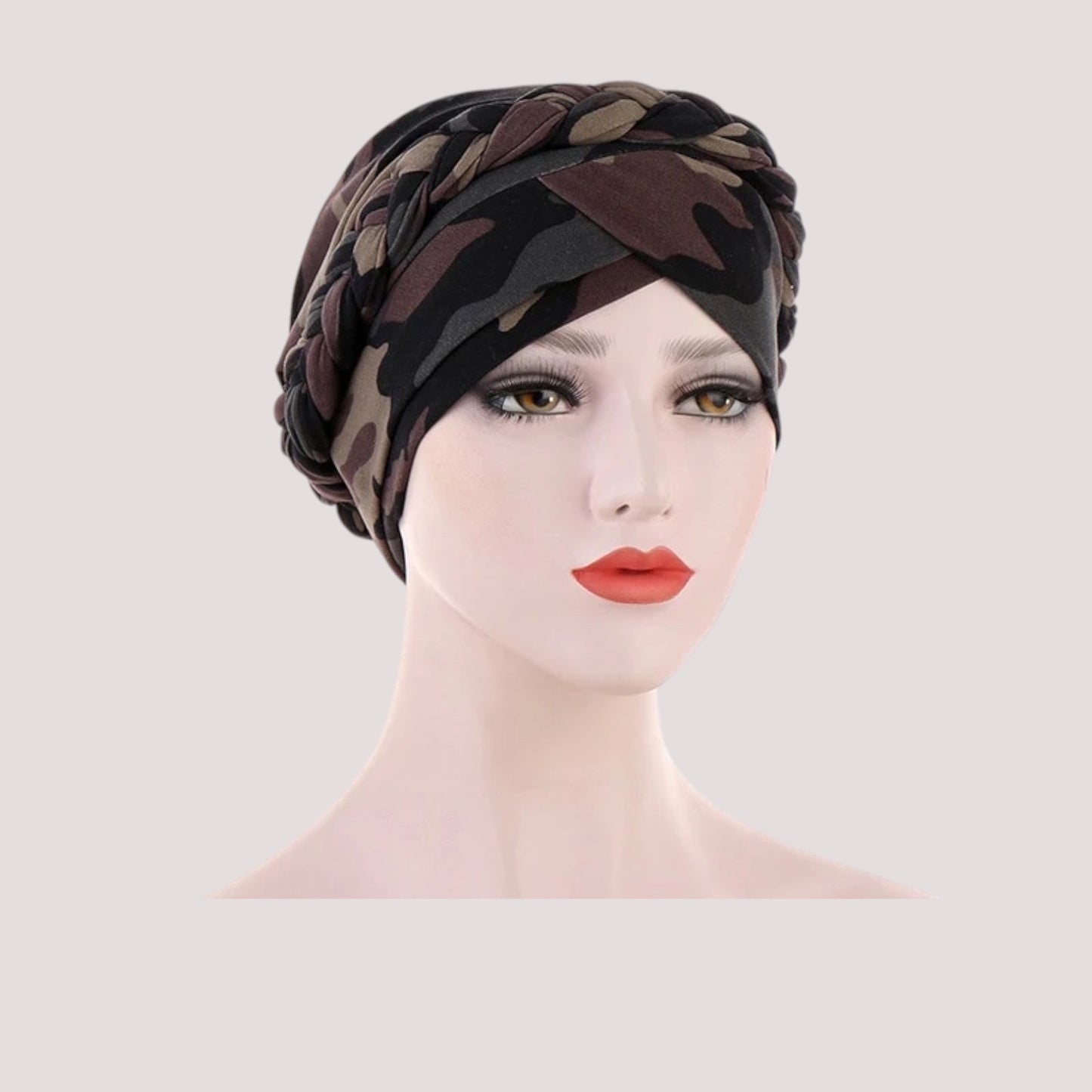 Turban chimio marron et vert militaire en coton doux
