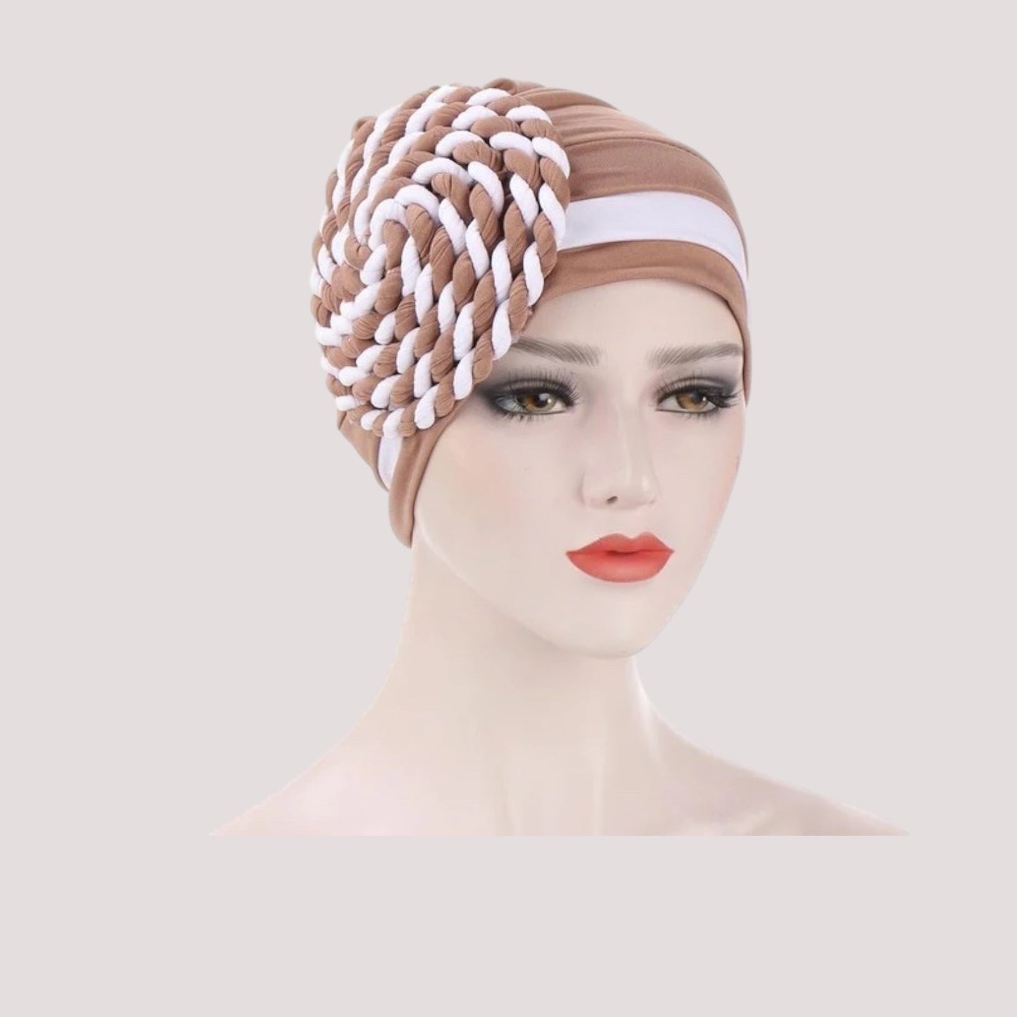 Foulard bonnet chimio beige en mousseline douce