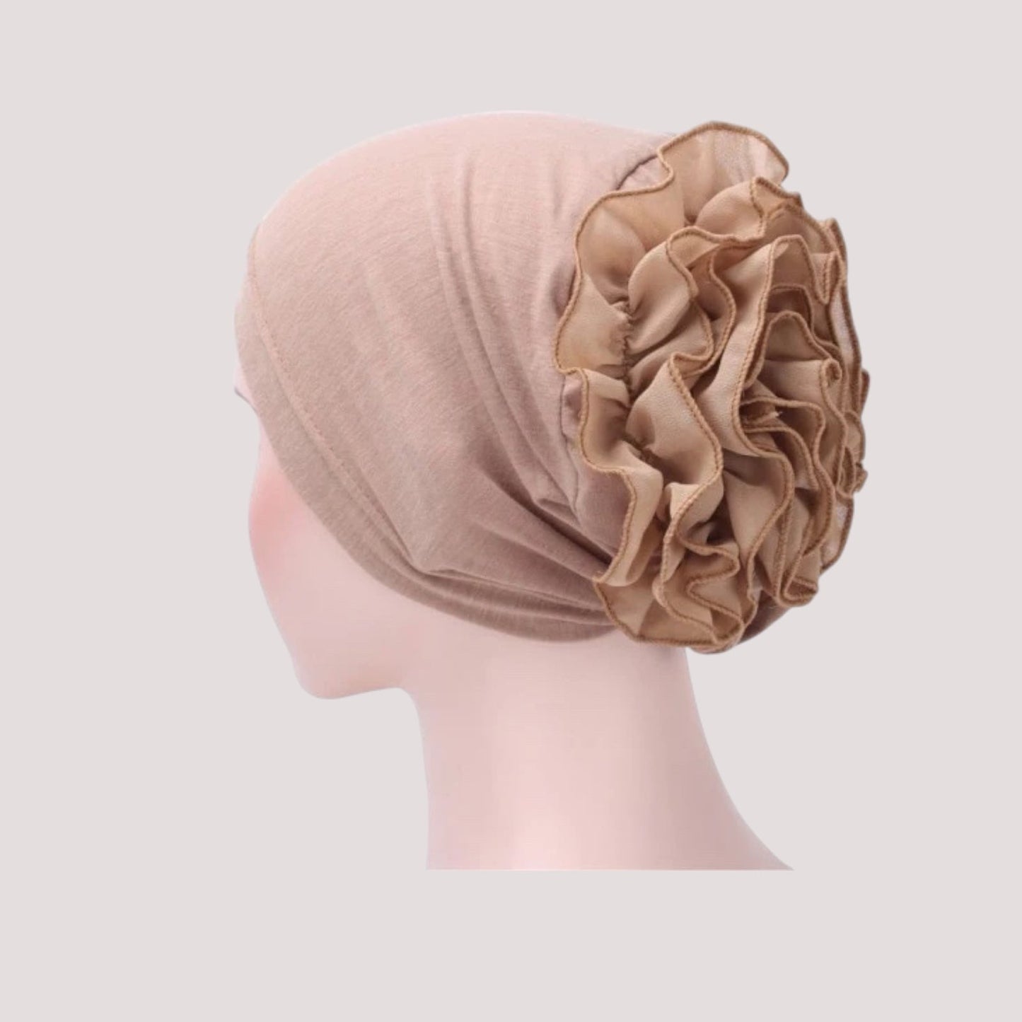 Foulard bonnet chimio beige en mousseline douce et respirante