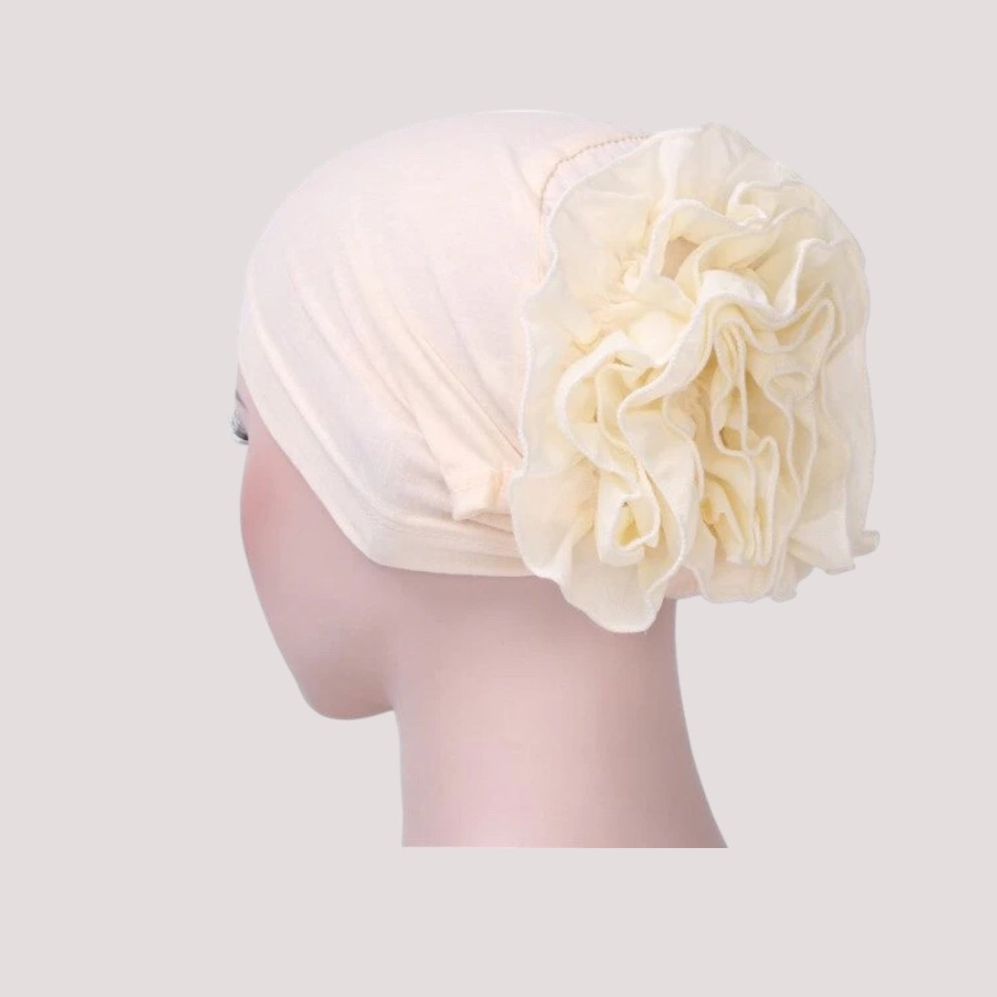 Foulard bonnet chimio blanc en tissu respirant et extensible