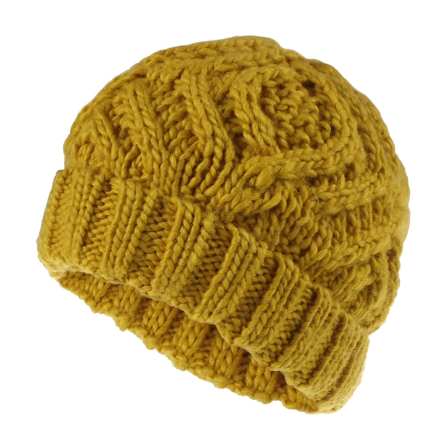 Bonnet en tricot torsadé vu de l'arrière