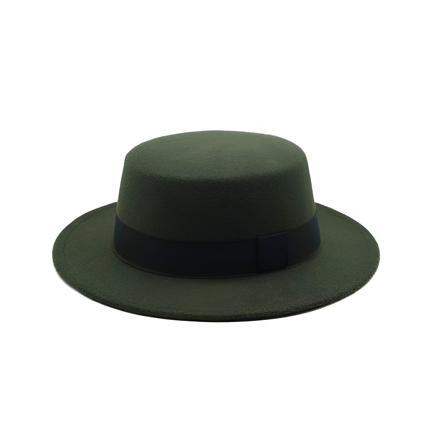 Gros plan sur la couronne d'un Fedora en feutre, couleur taupe