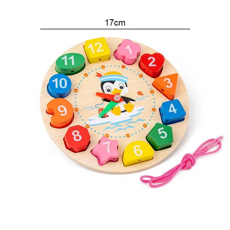 Horloge éducative en bois avec aiguilles et chiffres colorés