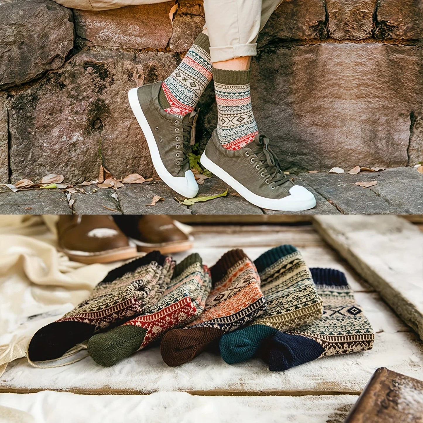Lot de chaussettes chaudes en laine naturelle, vue d'ensemble