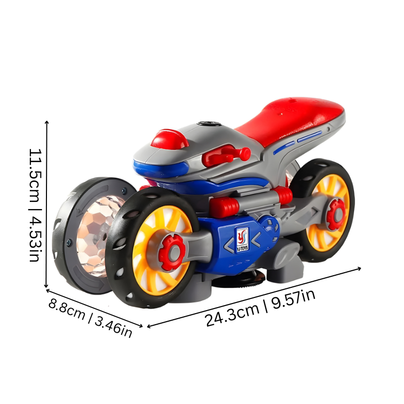 Moto pour enfants avec LED, vue de côté sur fond blanc