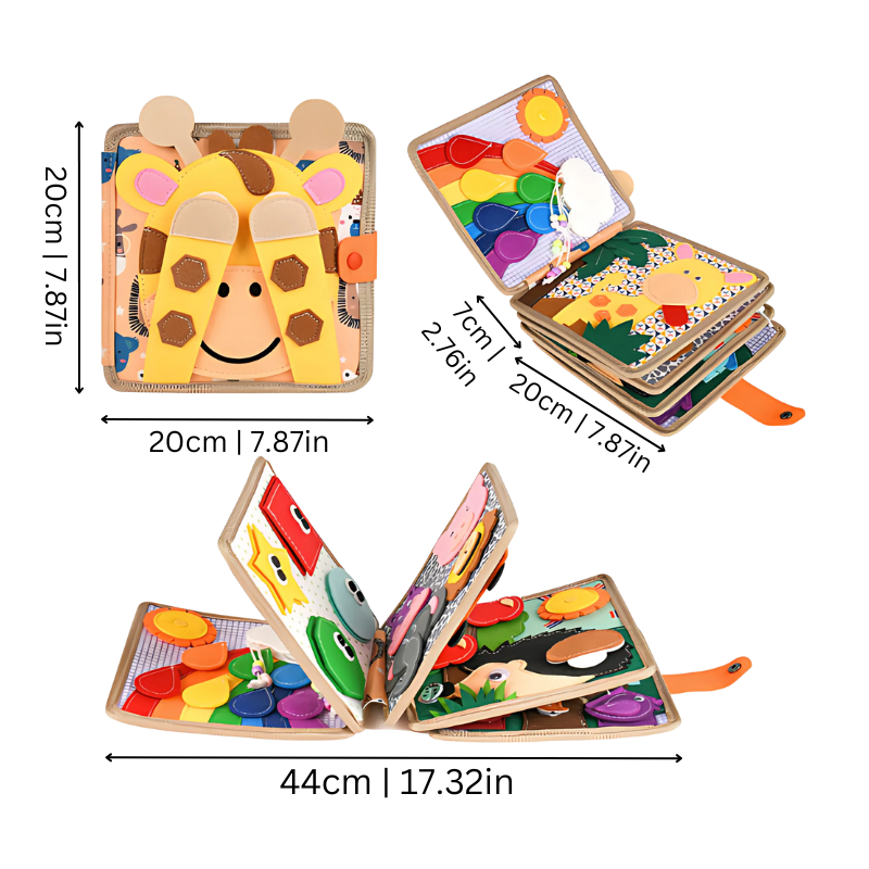Livre sensoriel Montessori avec pages colorées et textures variées