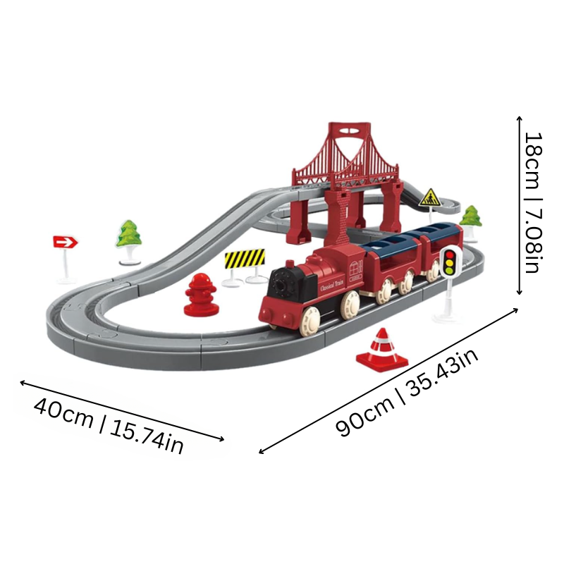Ensemble de train électrique coloré avec rails et wagons