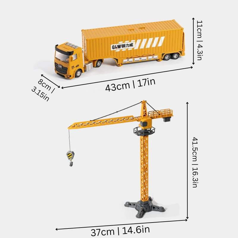 Camion de construction jaune transformé en chantier miniature