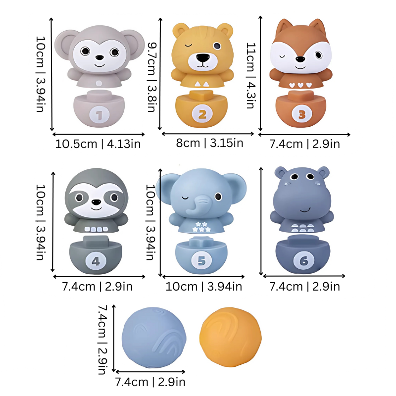 Enfant jouant avec quilles en silicone colorées sur tapis