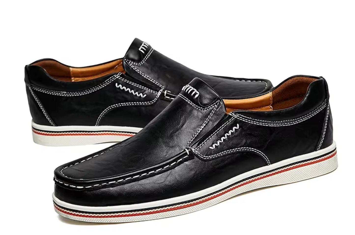 Mocassins en cuir, faciles à enfiler, vue générale