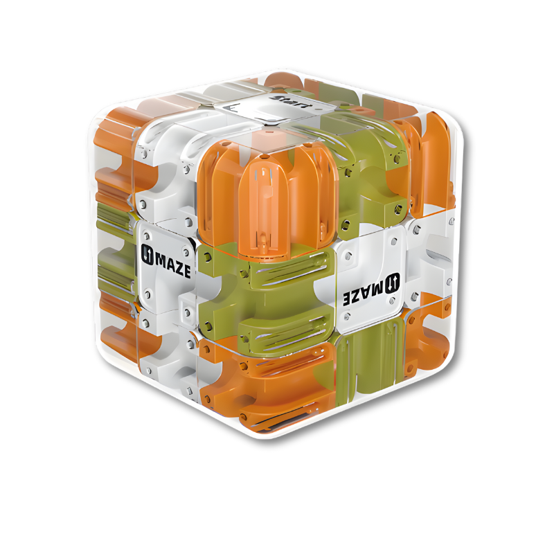Cube puzzle orange transparent, vue latérale