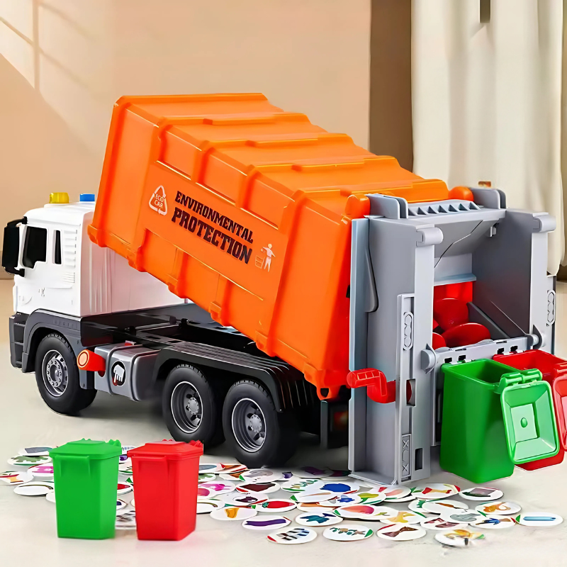 Camion poubelle orange pour jeu éducatif