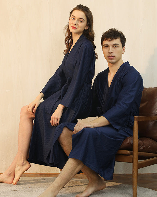 Peignoir femme éponge bleu marine en fibre de bambou