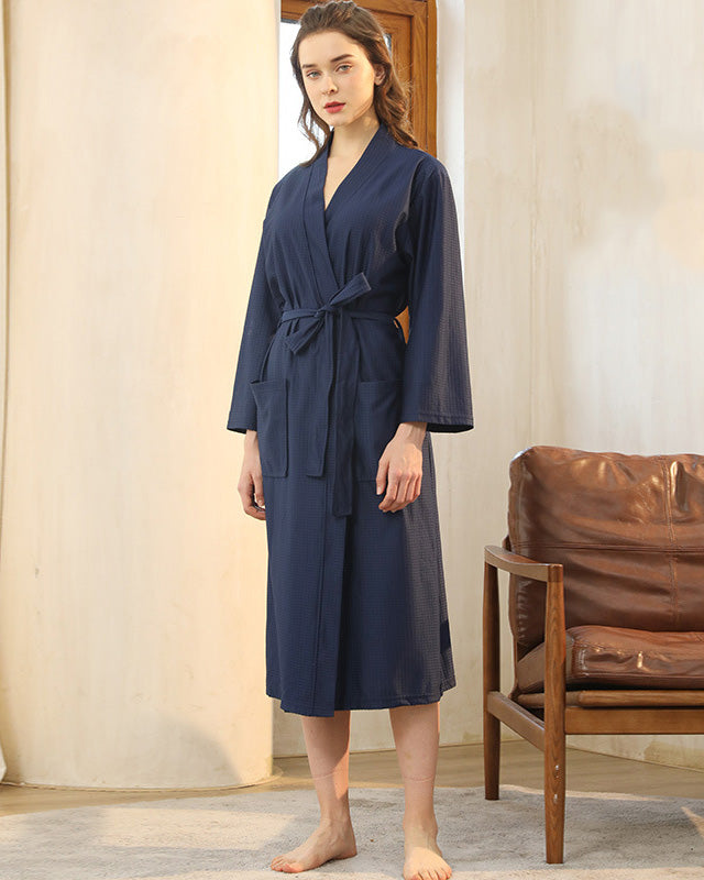 Peignoir femme éponge bleu marine en fibre de bambou