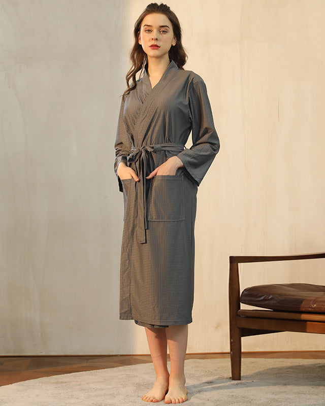 Peignoir femme éponge gris en fibre de bambou