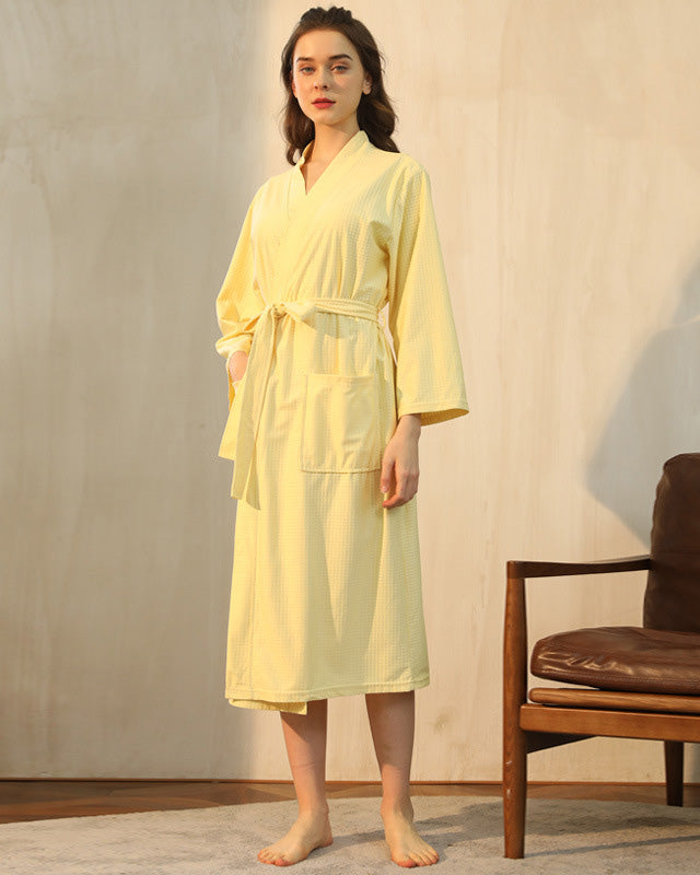 Peignoir femme éponge jaune en fibre de bambou