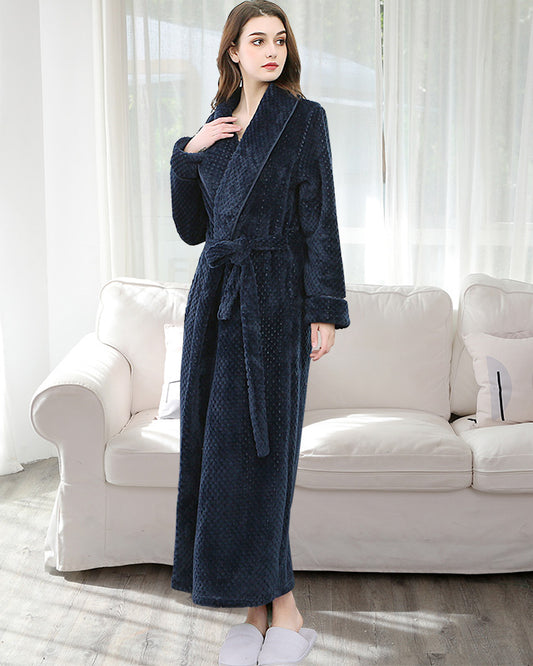 Peignoir femme polaire en flanelle et chaud bleu marine uni