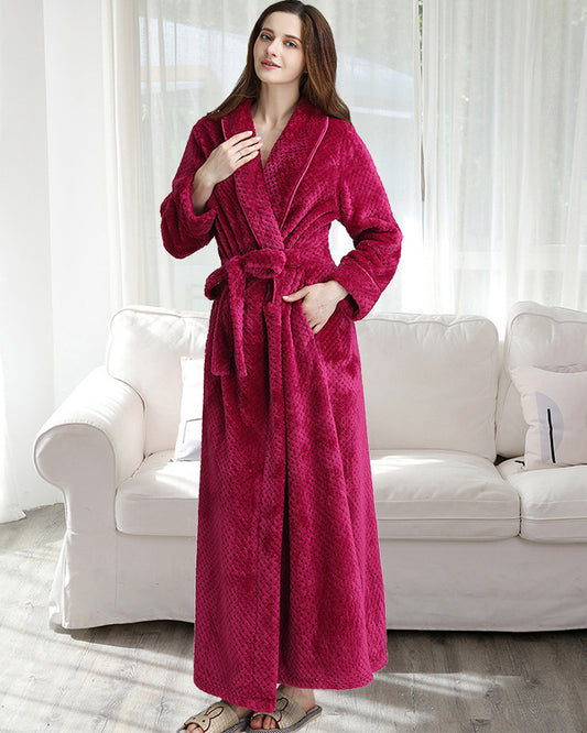 Peignoir femme polaire en flanelle et chaud fuchsia uni