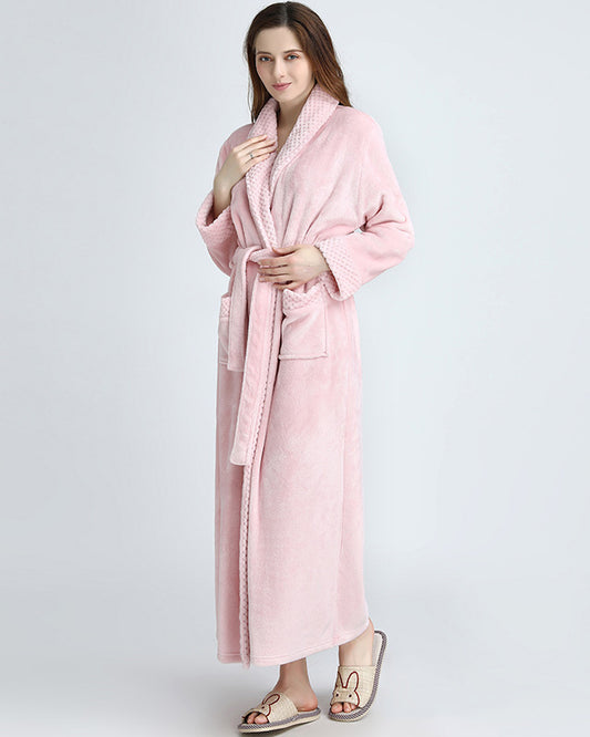 Peignoir femme polaire long et ultra doux rose
