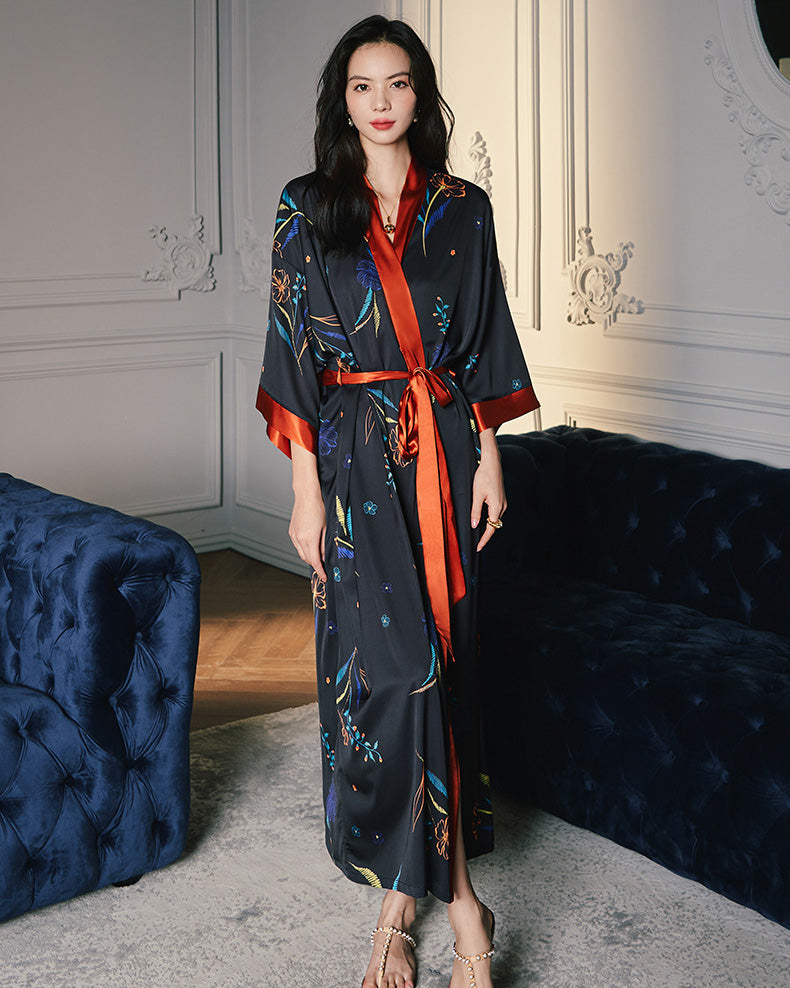 Peignoir femme robe de nuit casual noir et rouge