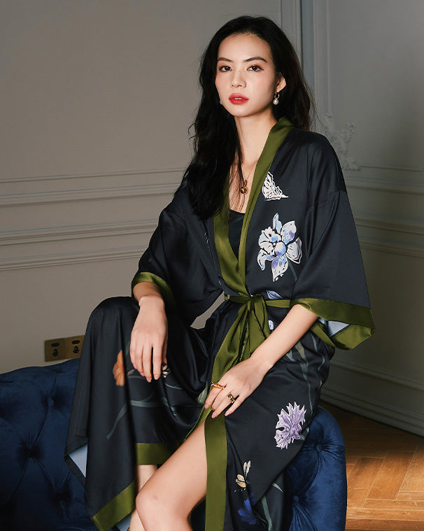 Peignoir femme robe de nuit casual vert