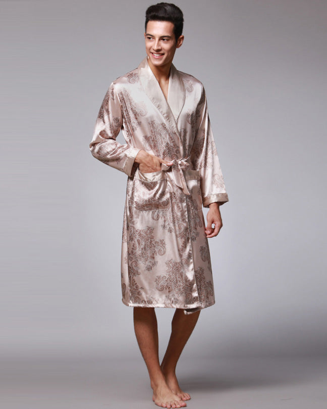 Peignoir homme kimono satin kaki luxe