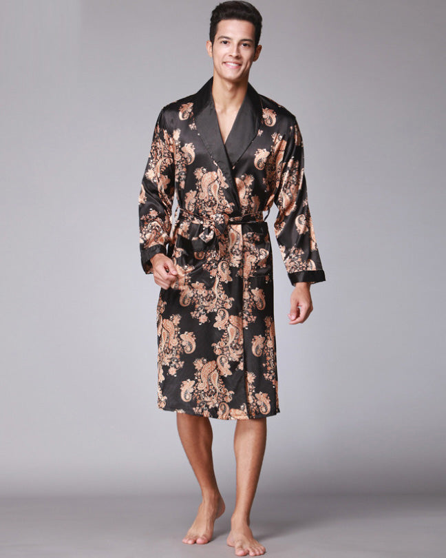 Peignoir homme kimono satin noir et rouge luxe