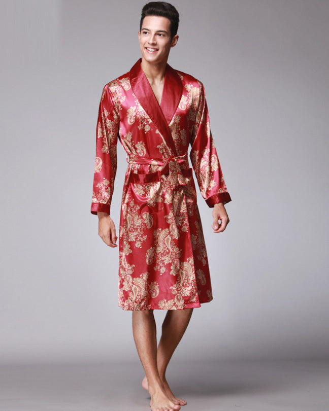 Peignoir homme kimono satin rouge luxe