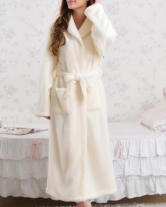 Peignoir femme polaire long et chaud crème uni