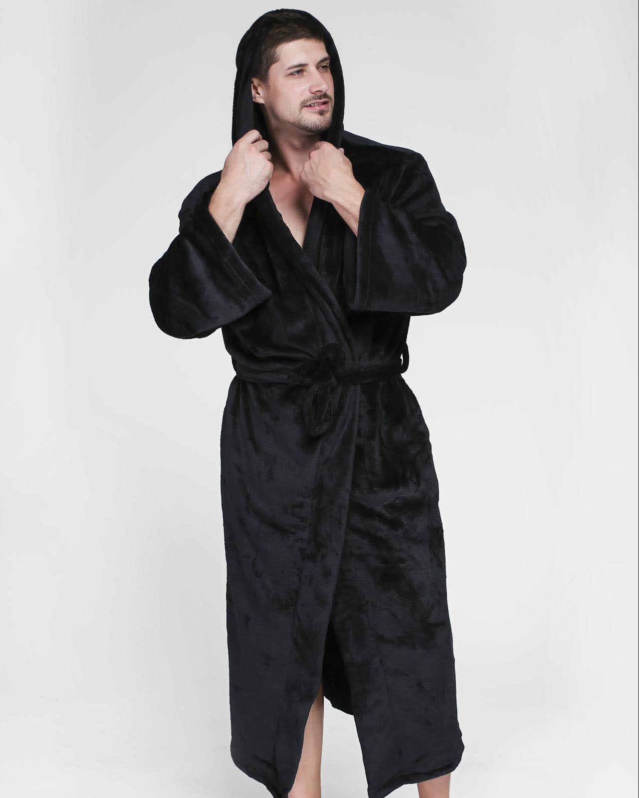 Peignoir homme kimono long et chaud noir