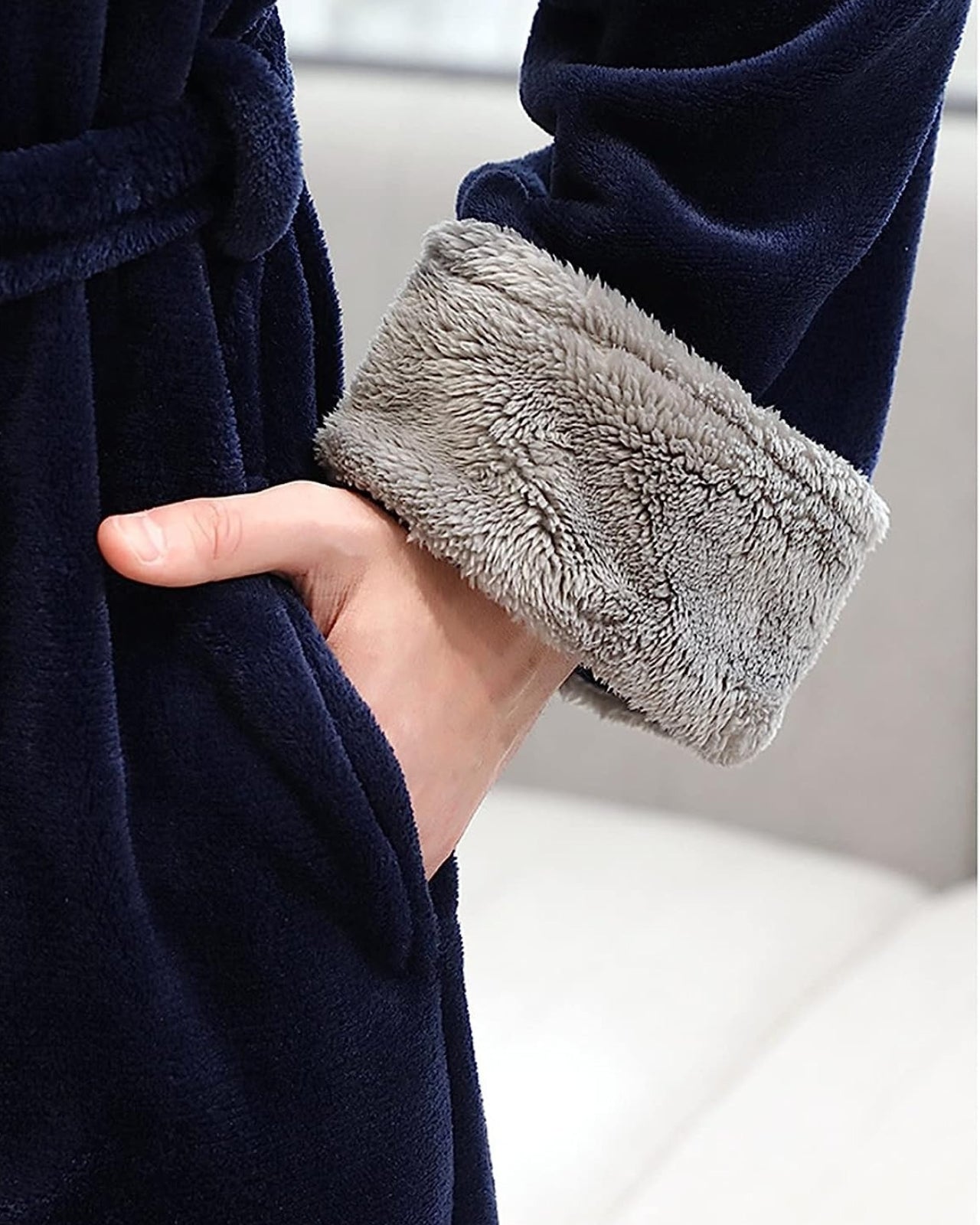 Peignoir homme polaire long et ultra doux gris et bleu