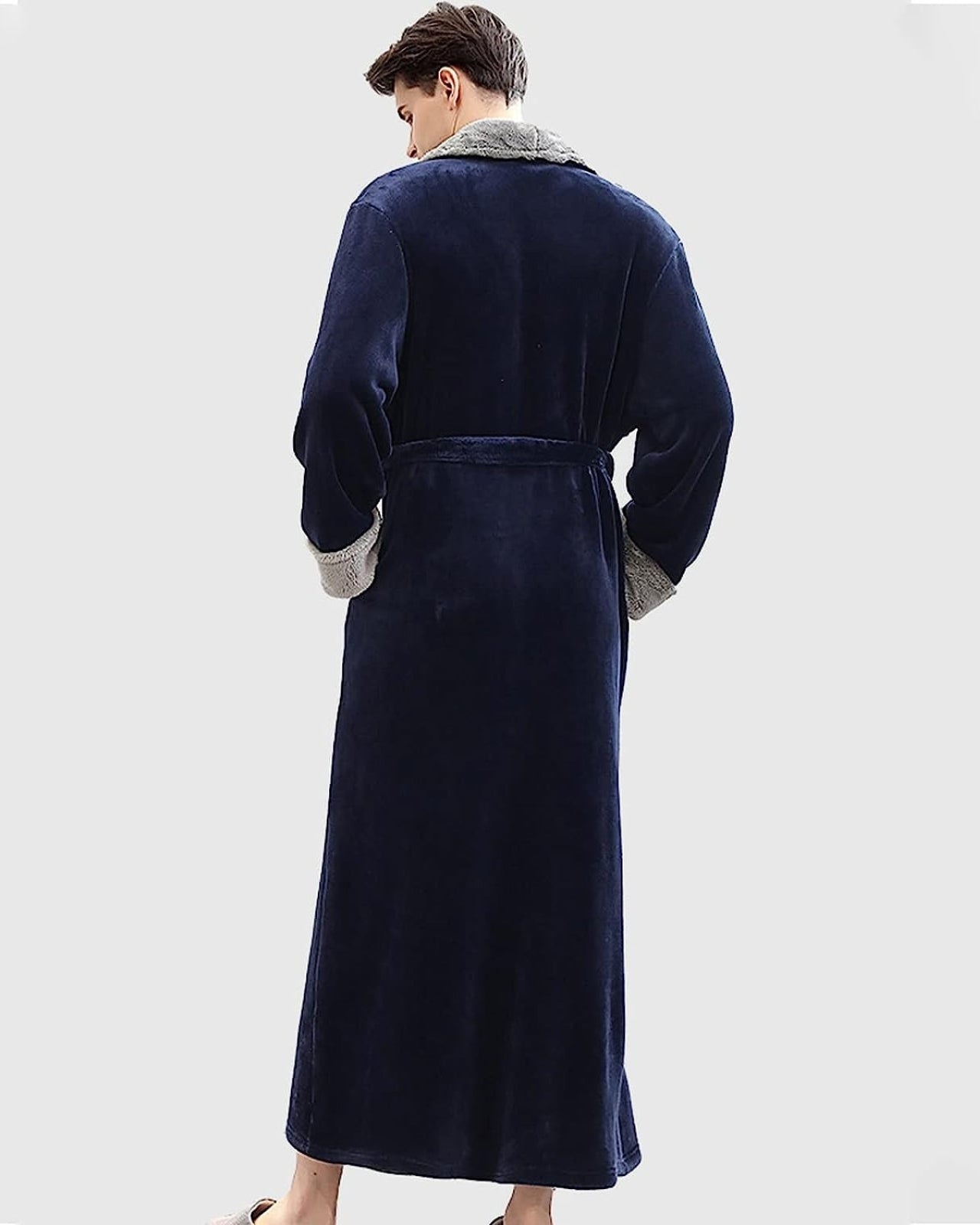 Peignoir homme polaire long et ultra doux gris et bleu