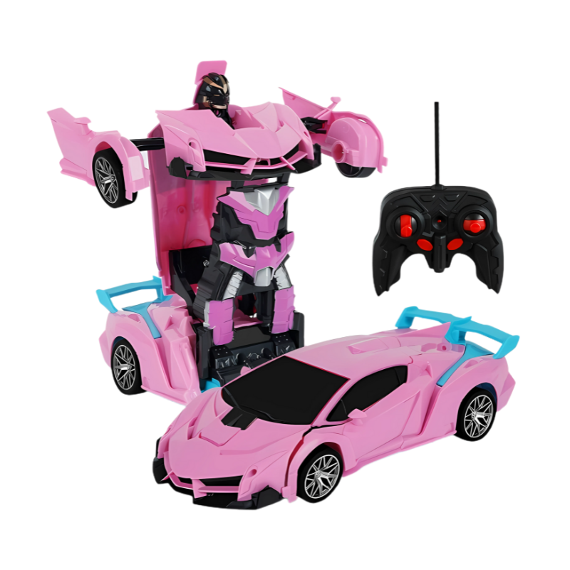 Voiture télécommandée transformable rose, en mode statique